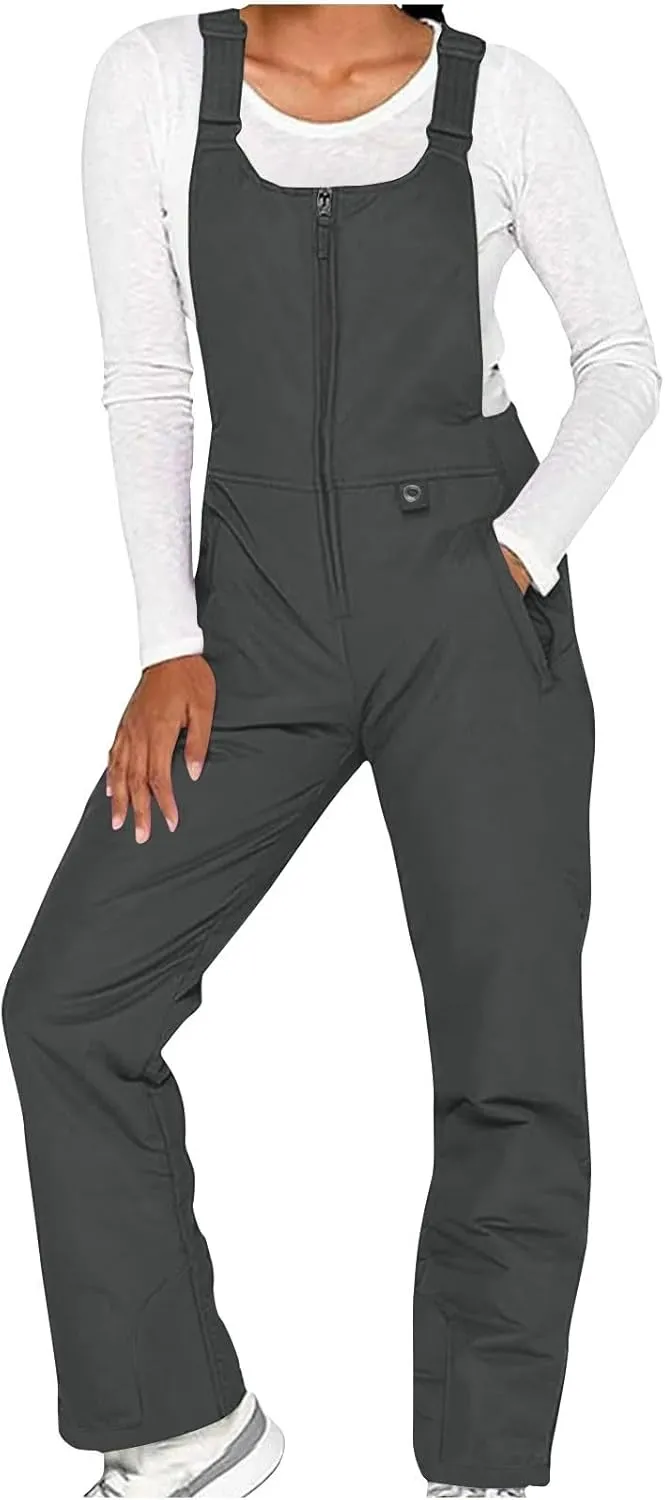 Women's Insulated Waterproof Ski Bib Overalls Snowboarding Pants Overalls Adjustable Shoulder Strap Jumpsuits