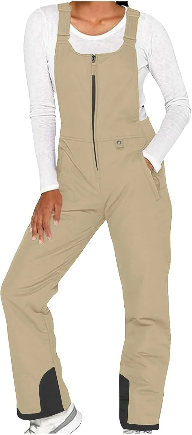 Women's Insulated Waterproof Ski Bib Overalls Snowboarding Pants Overalls Adjustable Shoulder Strap Jumpsuits