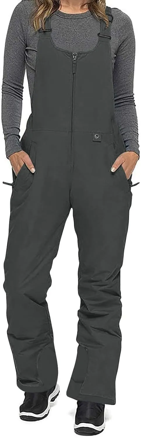Women's Insulated Waterproof Ski Bib Overalls Snowboarding Pants Overalls Adjustable Shoulder Strap Jumpsuits