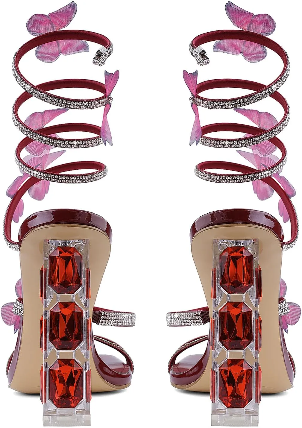 Womens Lace Up Sandals Square Open Toe Chunky High Heels Rhinestone Strappy High Block Heel Sandals Sparkly Dress Party Wedding Shoes