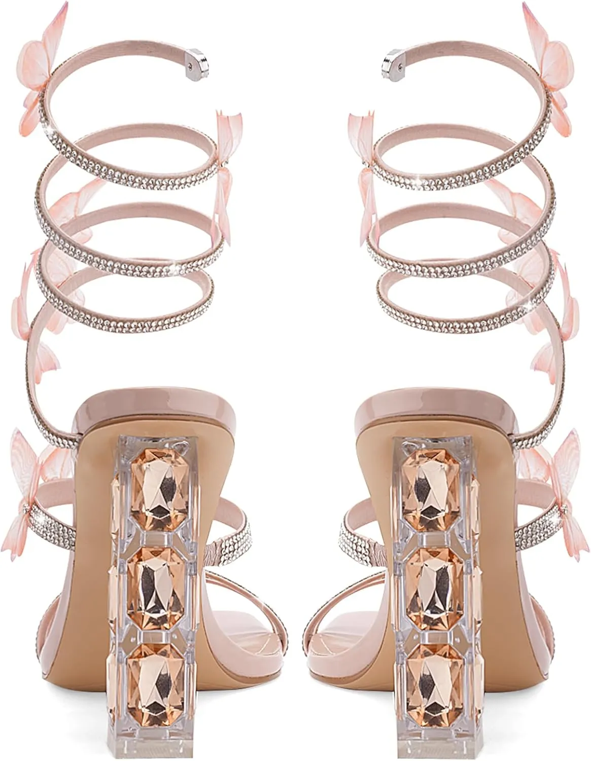 Womens Lace Up Sandals Square Open Toe Chunky High Heels Rhinestone Strappy High Block Heel Sandals Sparkly Dress Party Wedding Shoes