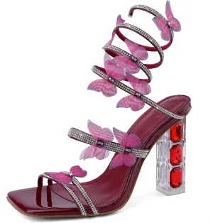 Womens Lace Up Sandals Square Open Toe Chunky High Heels Rhinestone Strappy High Block Heel Sandals Sparkly Dress Party Wedding Shoes