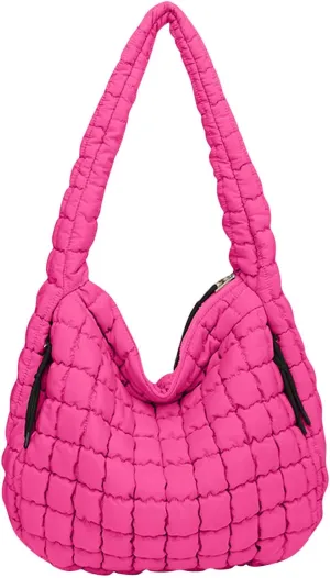 Womens Lightweight Quilted Carryall Gym Bag Soft Puffer Tote Bag Big Capacity Hobo Purse Beach Handbag