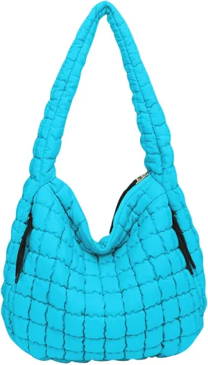 Womens Lightweight Quilted Carryall Gym Bag Soft Puffer Tote Bag Big Capacity Hobo Purse Beach Handbag