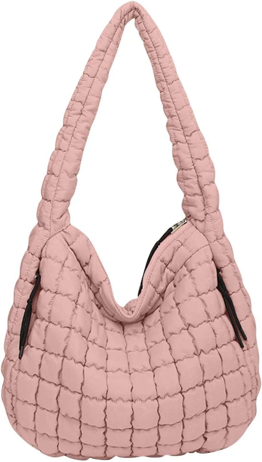 Womens Lightweight Quilted Carryall Gym Bag Soft Puffer Tote Bag Big Capacity Hobo Purse Beach Handbag