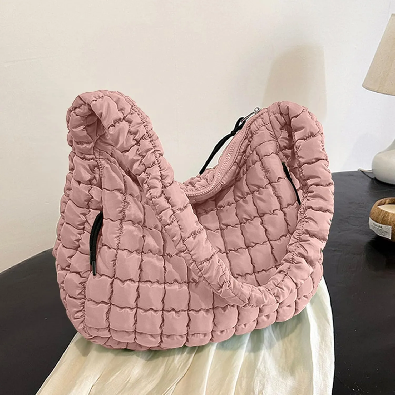 Womens Lightweight Quilted Carryall Gym Bag Soft Puffer Tote Bag Big Capacity Hobo Purse Beach Handbag