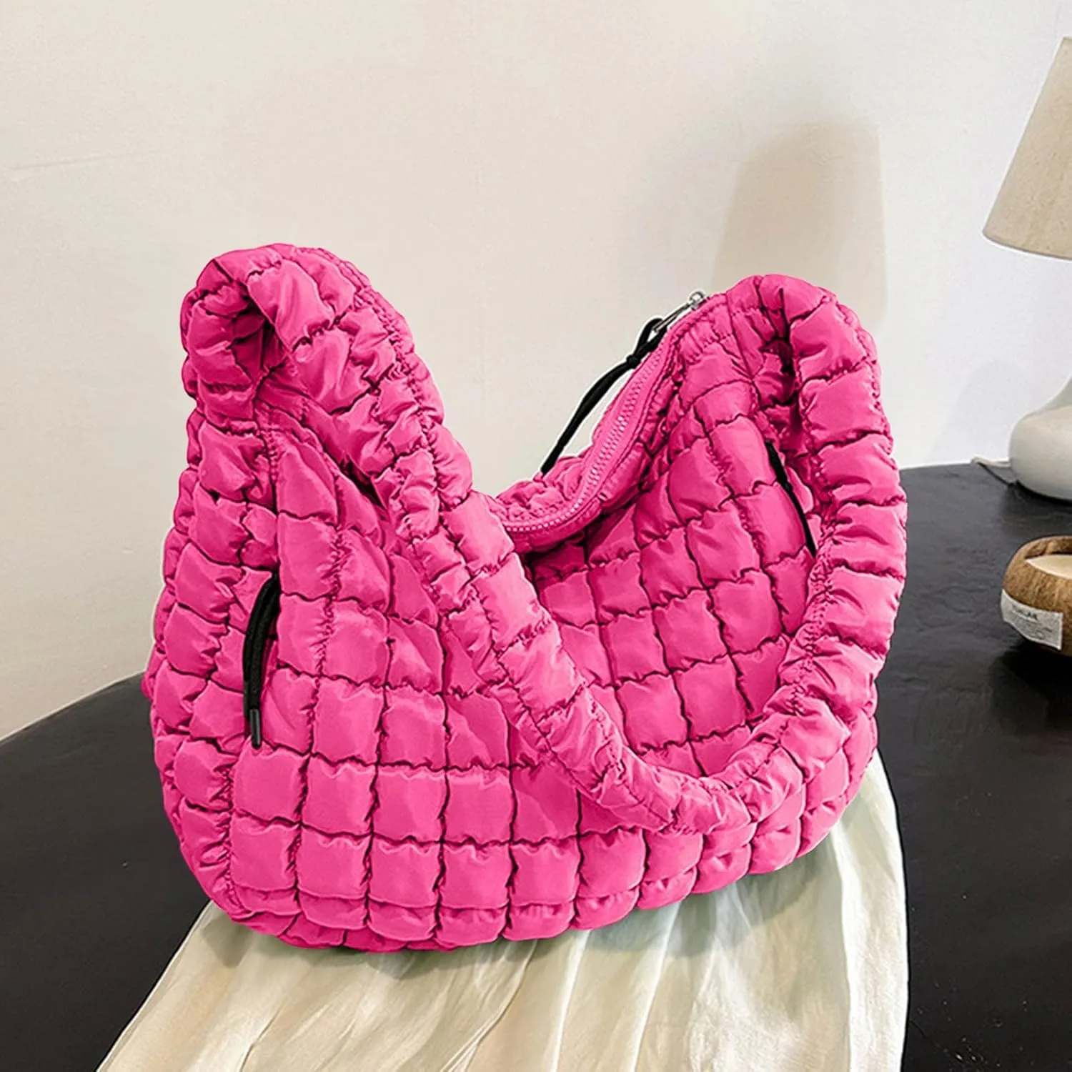 Womens Lightweight Quilted Carryall Gym Bag Soft Puffer Tote Bag Big Capacity Hobo Purse Beach Handbag