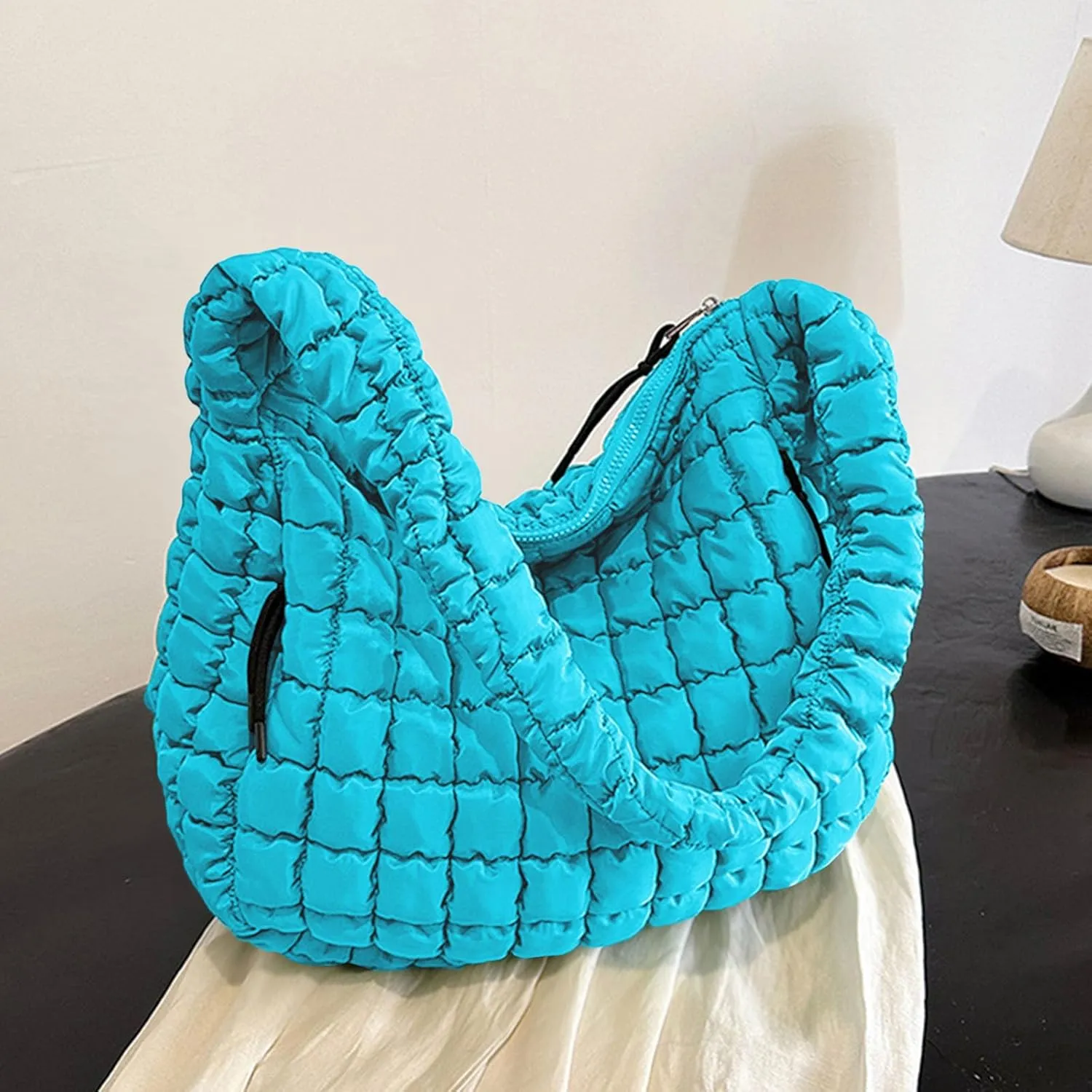 Womens Lightweight Quilted Carryall Gym Bag Soft Puffer Tote Bag Big Capacity Hobo Purse Beach Handbag