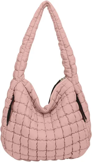 Womens Lightweight Quilted Carryall Gym Bag Soft Puffer Tote Bag Big Capacity Hobo Purse Beach Handbag