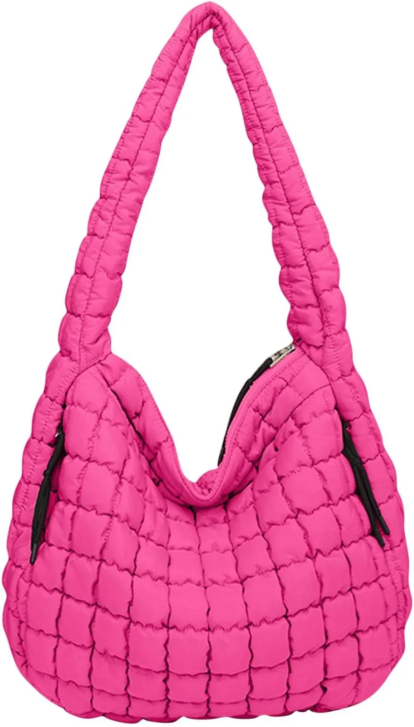 Womens Lightweight Quilted Carryall Gym Bag Soft Puffer Tote Bag Big Capacity Hobo Purse Beach Handbag