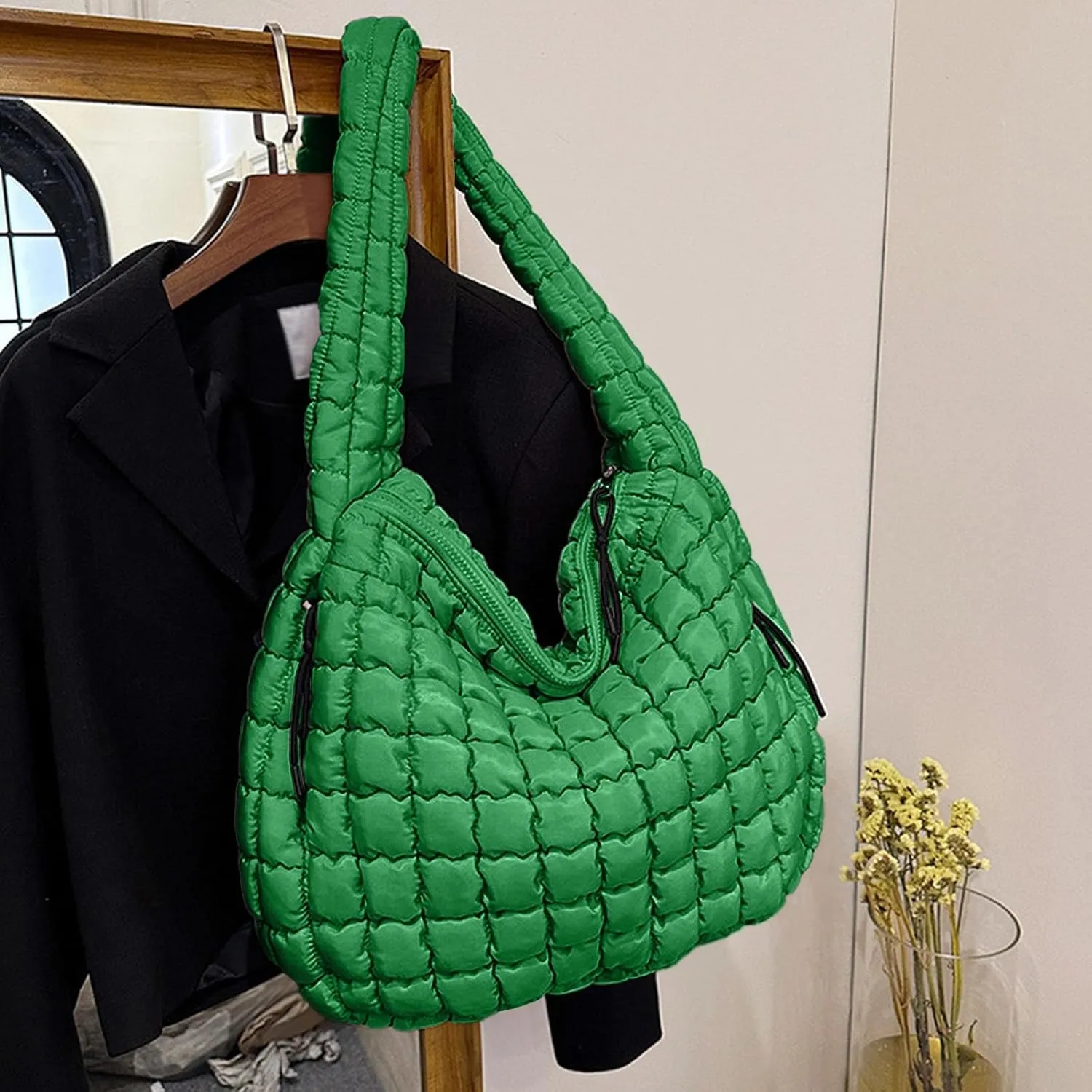 Womens Lightweight Quilted Carryall Gym Bag Soft Puffer Tote Bag Big Capacity Hobo Purse Beach Handbag