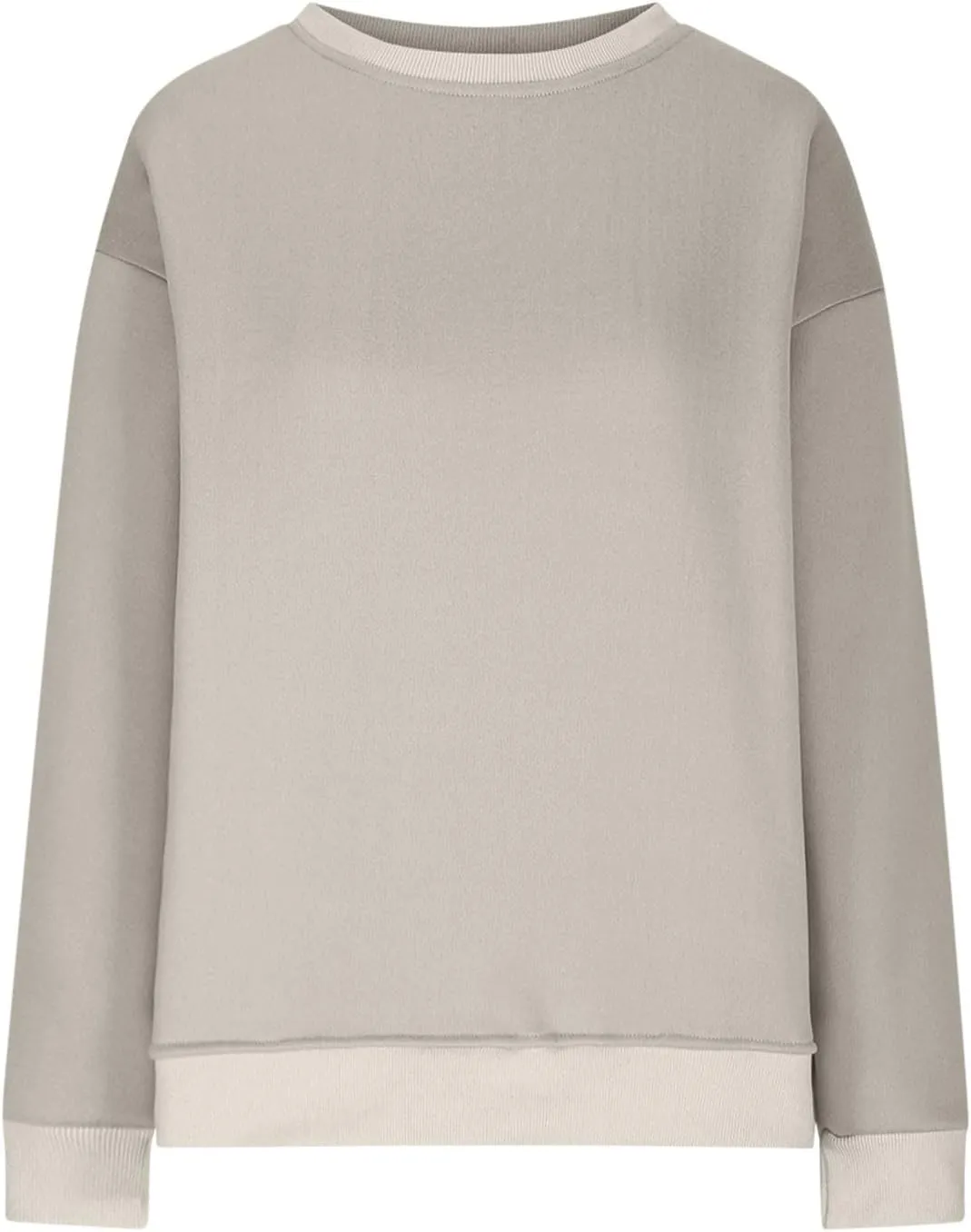 Womens Loose Fitting Sweatshirts Fleece Solid Color Hoodie Round-neck Long Sleeve Pullover Side Split Pocket Tops