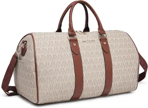 Women's Monogrammed PU Leather Duffel Bag - Scratch-Resistant Waterproof Multi-Pocket Design, Large Capacity Carry-On for Gym Yoga Work Weekender Travel​​
