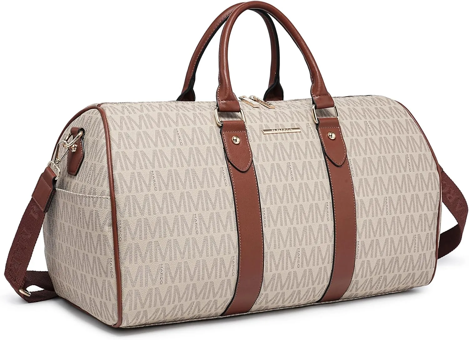 Women's Monogrammed PU Leather Duffel Bag - Scratch-Resistant Waterproof Multi-Pocket Design, Large Capacity Carry-On for Gym Yoga Work Weekender Travel​​