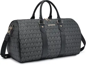 Women's Monogrammed PU Leather Duffel Bag - Scratch-Resistant Waterproof Multi-Pocket Design, Large Capacity Carry-On for Gym Yoga Work Weekender Travel​​