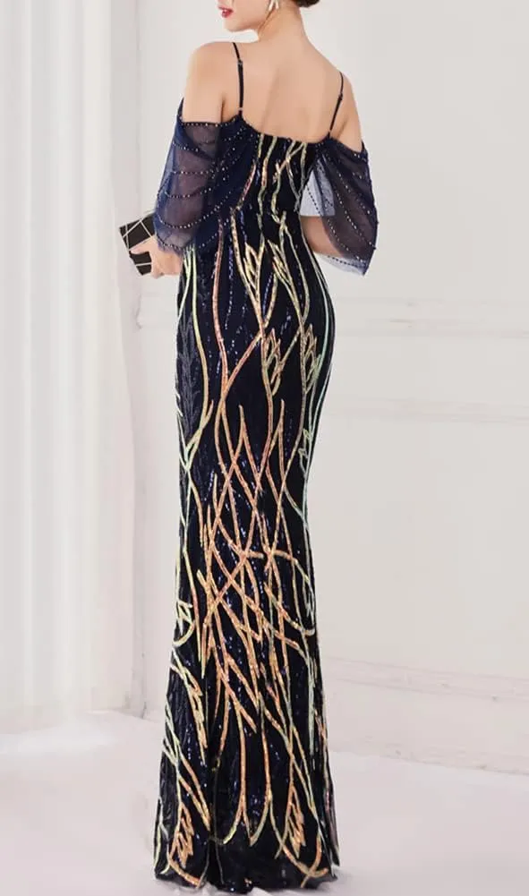 Women's Off Shoulder Sequins Floor-Length Mermaid Evening Dress