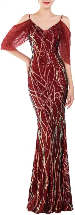 Women's Off Shoulder Sequins Floor-Length Mermaid Evening Dress