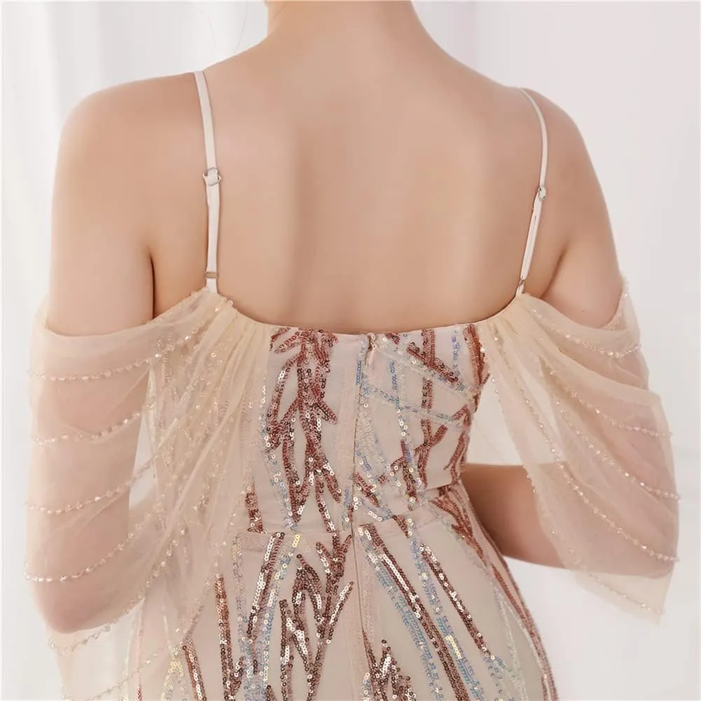 Women's Off Shoulder Sequins Floor-Length Mermaid Evening Dress