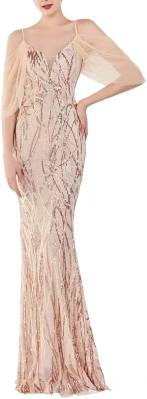 Women's Off Shoulder Sequins Floor-Length Mermaid Evening Dress