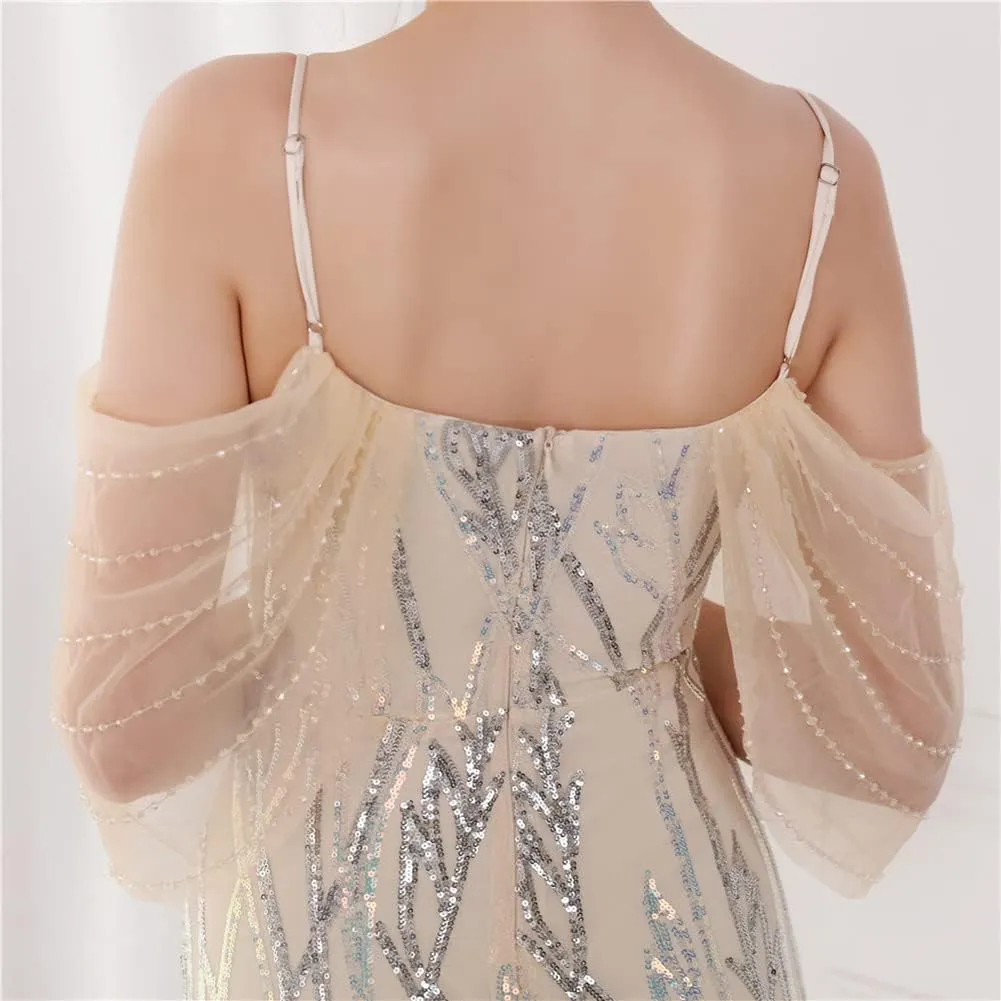 Women's Off Shoulder Sequins Floor-Length Mermaid Evening Dress