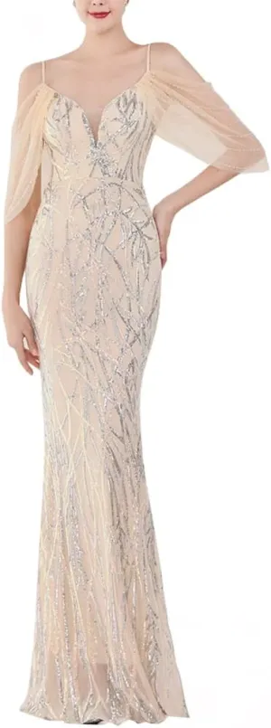 Women's Off Shoulder Sequins Floor-Length Mermaid Evening Dress