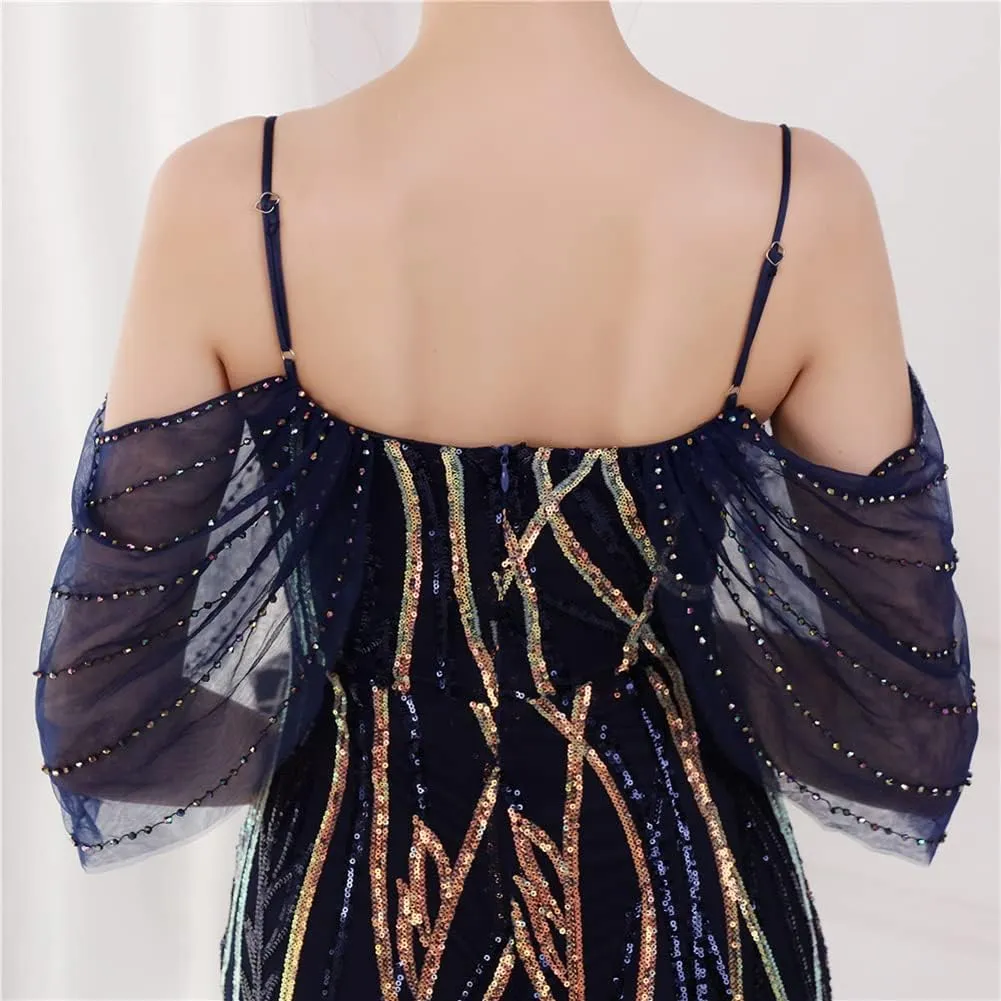 Women's Off Shoulder Sequins Floor-Length Mermaid Evening Dress