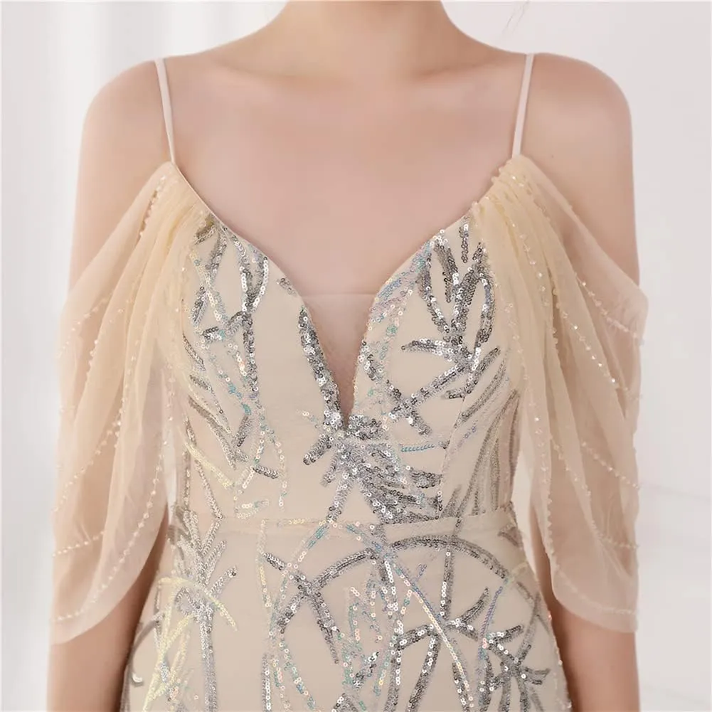 Women's Off Shoulder Sequins Floor-Length Mermaid Evening Dress