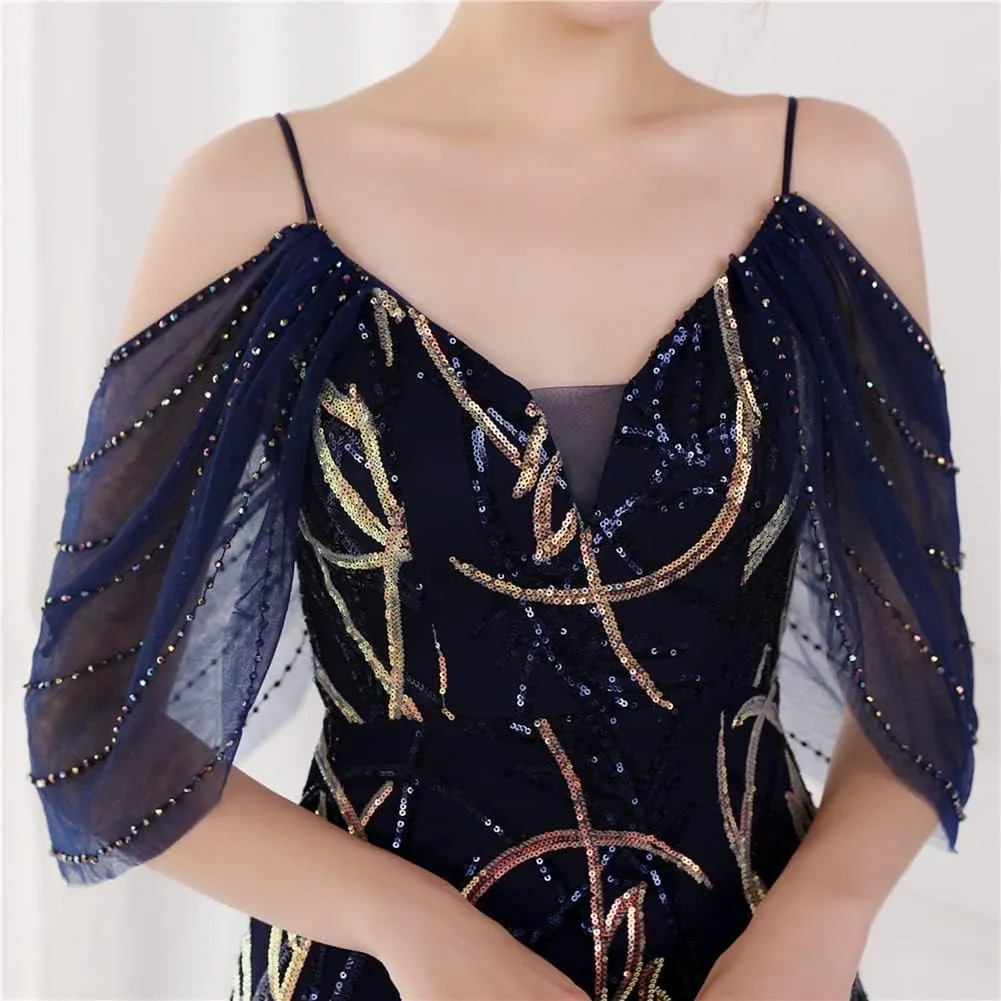Women's Off Shoulder Sequins Floor-Length Mermaid Evening Dress