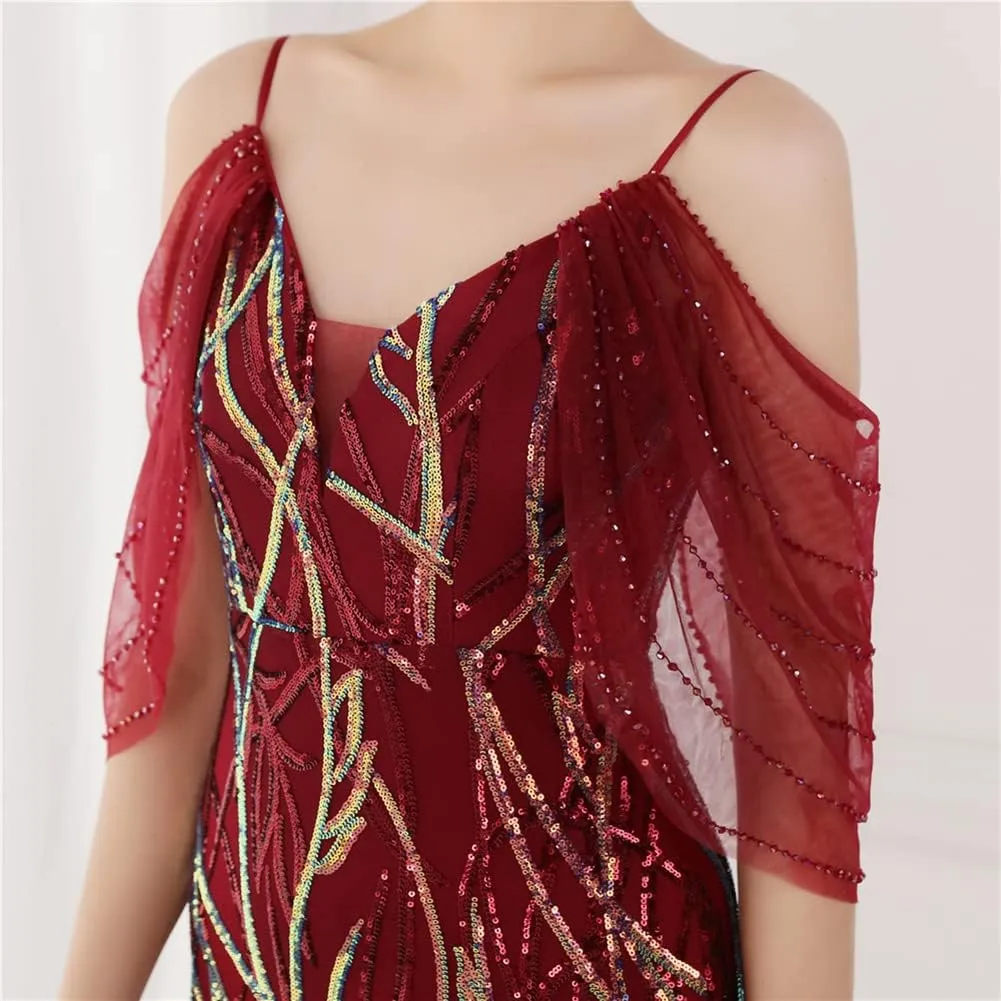 Women's Off Shoulder Sequins Floor-Length Mermaid Evening Dress