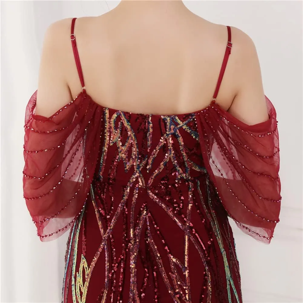 Women's Off Shoulder Sequins Floor-Length Mermaid Evening Dress