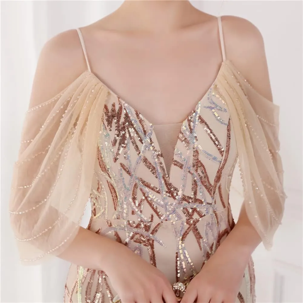 Women's Off Shoulder Sequins Floor-Length Mermaid Evening Dress