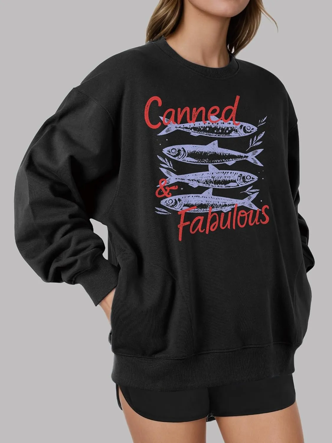 Women's Oversized Graphic Crew Neck Long Sleeve Pullover Casual Loose Fit Sweatshirt with Pockets