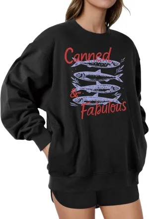 Women's Oversized Graphic Crew Neck Long Sleeve Pullover Casual Loose Fit Sweatshirt with Pockets