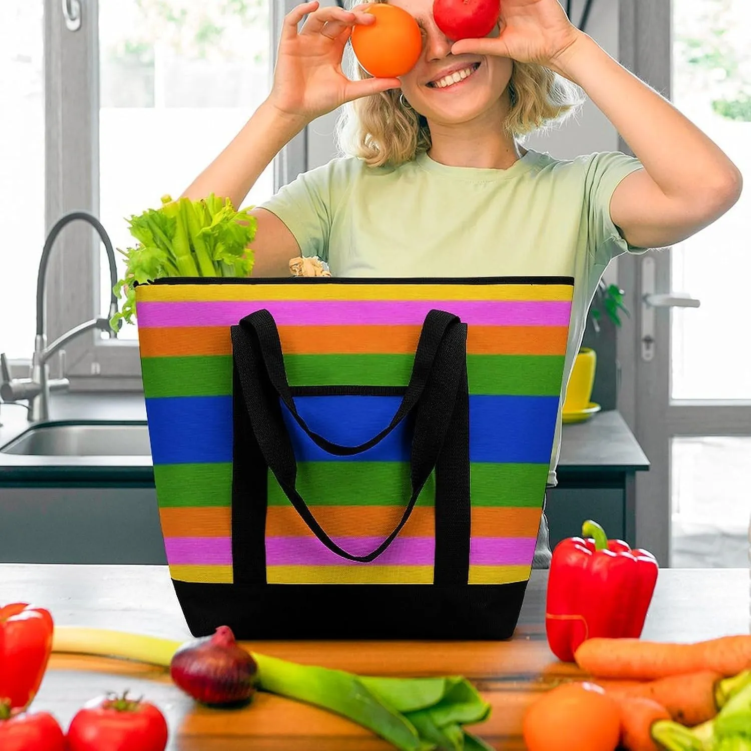 Women's Oversized Thermal Tote Bag Insulated One Shoulder Shopping Carrier