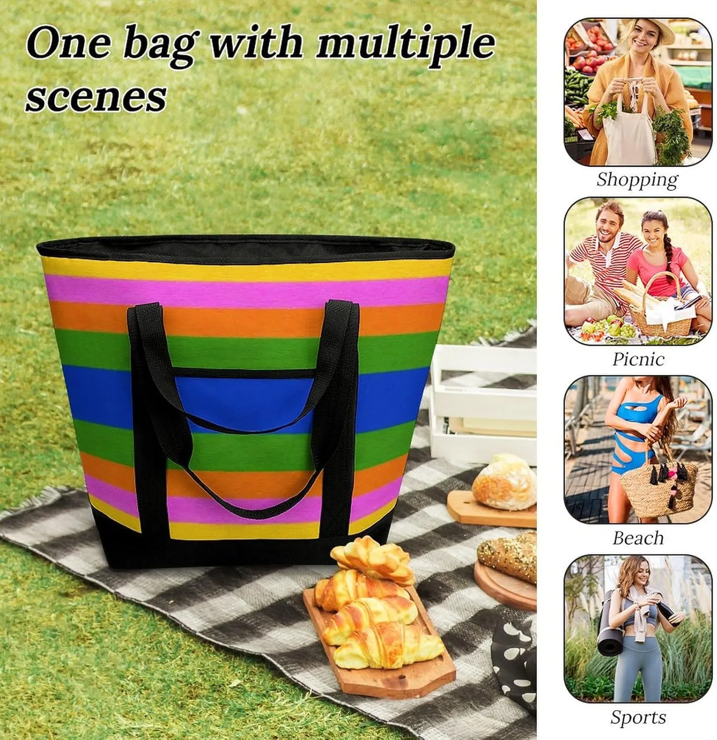 Women's Oversized Thermal Tote Bag Insulated One Shoulder Shopping Carrier