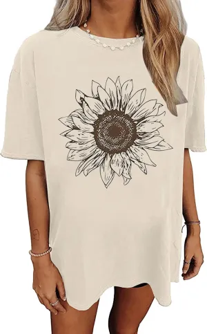 Womens Oversized Tshirt Flower Graphic Tees Nashville Music Short Sleeve Shirts Summer Casual Loose Beach Tops