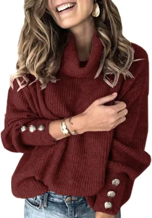 Women's Oversized Turtleneck Chunky Pullover Sweaters Cowl Neck Long Sleeve Winter Slouchy Loose Knit Sweaters