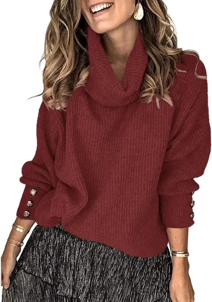 Women's Oversized Turtleneck Chunky Pullover Sweaters Cowl Neck Long Sleeve Winter Slouchy Loose Knit Sweaters
