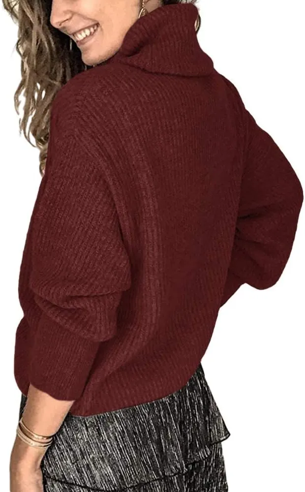 Women's Oversized Turtleneck Chunky Pullover Sweaters Cowl Neck Long Sleeve Winter Slouchy Loose Knit Sweaters