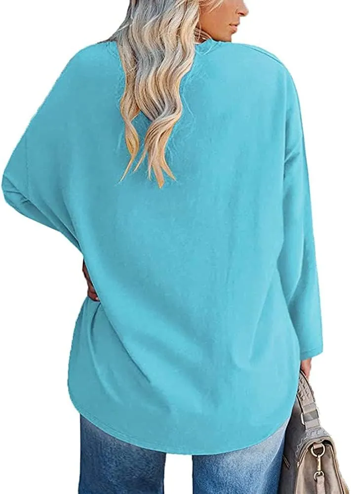 Women's Plus Size Tops Long Sleeve Crew Neck Oversized T Shirts Loose Casual Tunics