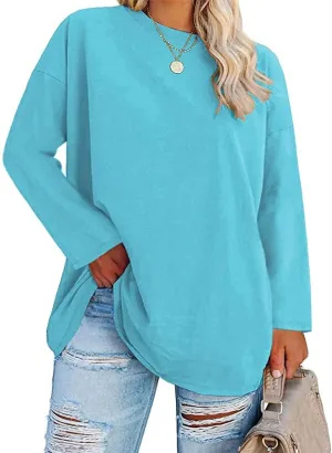 Women's Plus Size Tops Long Sleeve Crew Neck Oversized T Shirts Loose Casual Tunics