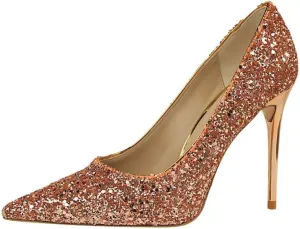 Women's Pointed Toe High Heel Pumps 3.7 Inch Classic Stiletto Sparkling Sequins Prom Shoes Stiletto Wedding Heels for Bride Shoes for Women