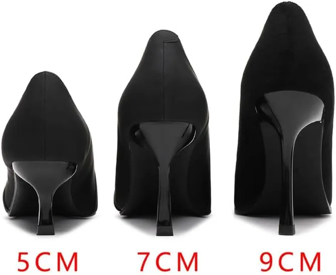 Women's Pointy Head Pearl Buckle Satin High Heels Commuting Hundred Work 5cm/1.97in Thick Heel Single Shoes