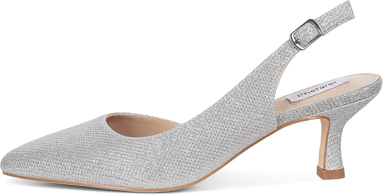 Women's Pumps, Slingback Kitten Heels Pointed Toe Suitable Wedding Party Match Dress Sexy Evening Shoes Heels