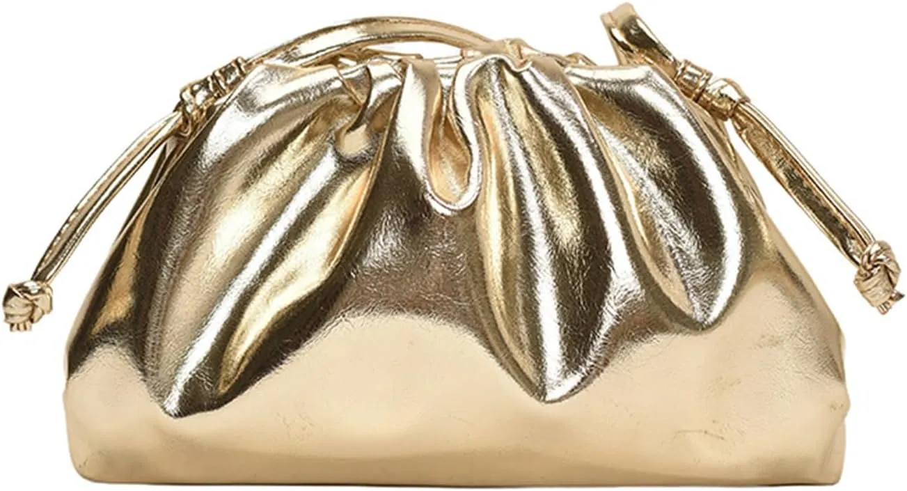 Women's Ruched Cloud Purse, Soft Dumpling Sparkly Crossbody Bag, Fashion Leather Shoulder Bag, Evening Handbag
