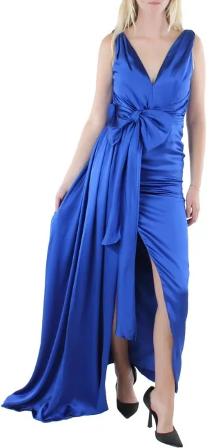 Womens Satin Draped Evening Dress