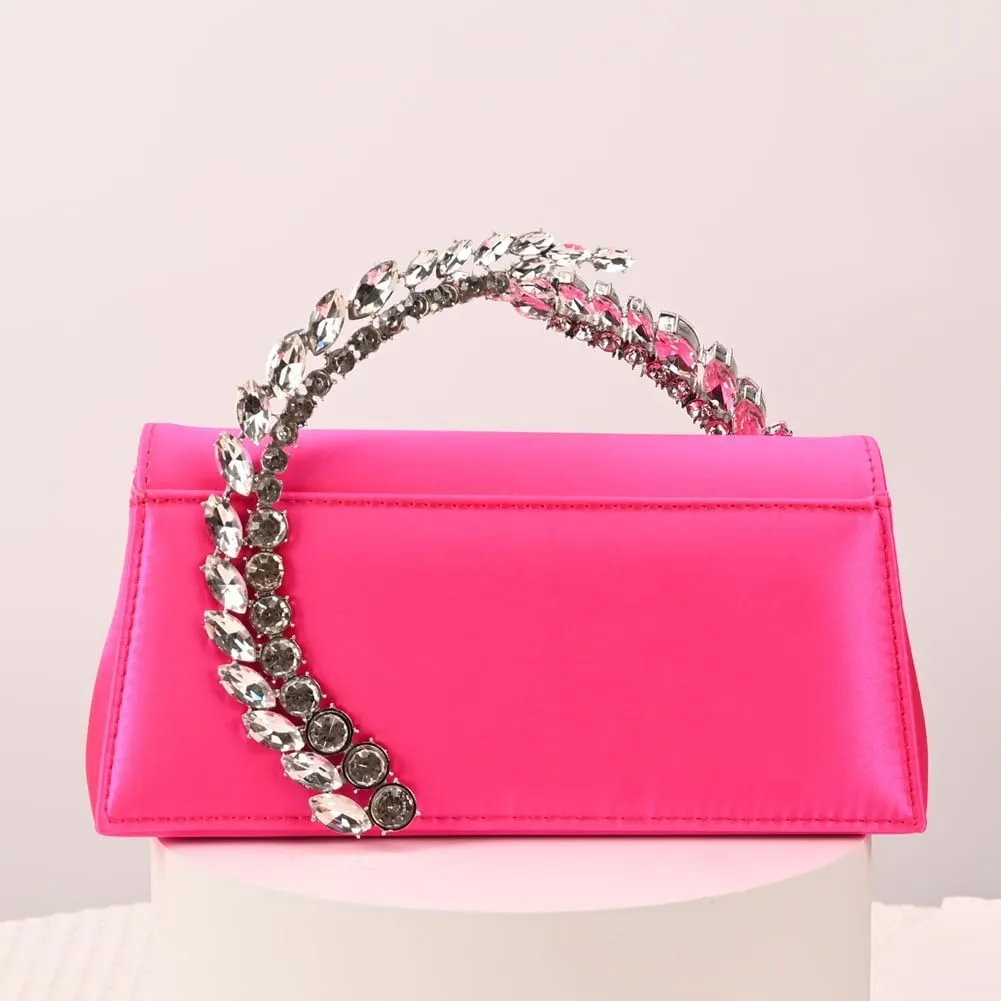 Women's Satin Evening Handbag Rhinestone Handle Clutch Purse Prom Bags Glitter Small Handbags for Party Wedding Prom