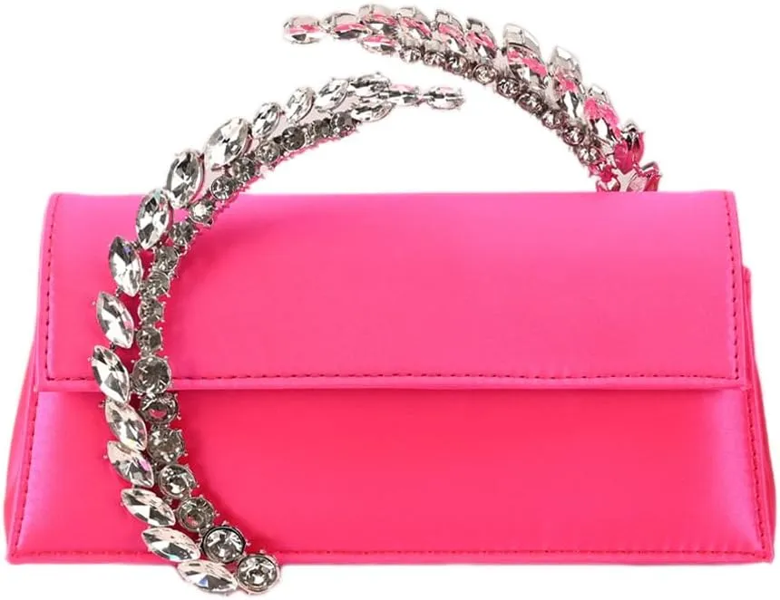 Women's Satin Evening Handbag Rhinestone Handle Clutch Purse Prom Bags Glitter Small Handbags for Party Wedding Prom