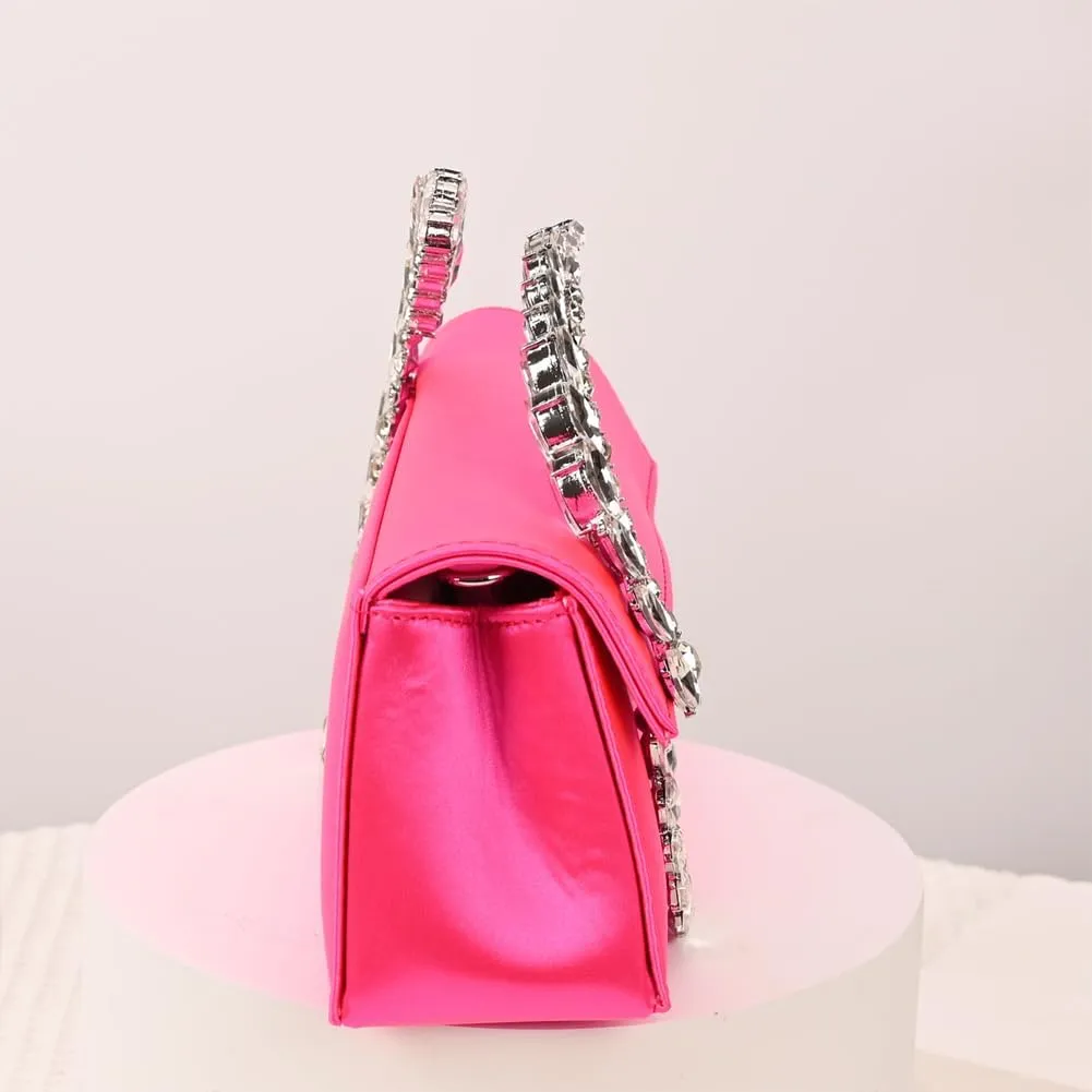 Women's Satin Evening Handbag Rhinestone Handle Clutch Purse Prom Bags Glitter Small Handbags for Party Wedding Prom