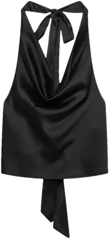 Women's Satin Halter Neck Vest Tie Back Bow Detail Sexy Evening Sleeveless Party Top